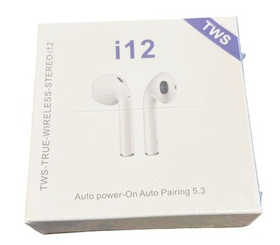 TWS White True Lightning Wireless Stereo Earbuds i12 Auto Power On & Pairing 5.3