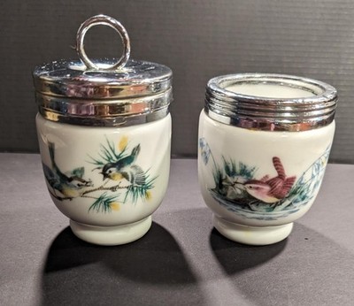 2 Royal Worcester Egg Coddlers Birds Replacement 1 Lid Missing England 26.3.29-5
