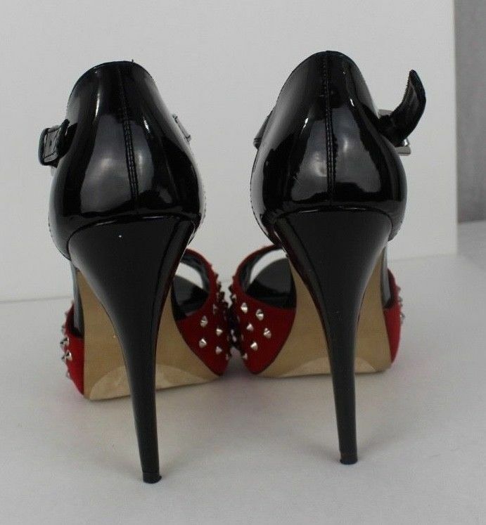 Rock Republic women's high heels red black SPIKE open toe size M - Main Image