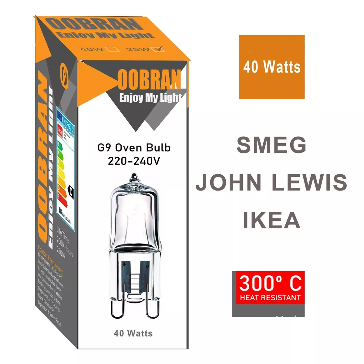 G9 Cooker Oven lamp bulb 40W 300 C SMEG IKEA JOHN LEWIS 82010 1