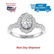 4.00 CT Oval Cut Cubic Zirconia Halo Vintage Engagement Ring 925 Silver Size 7
