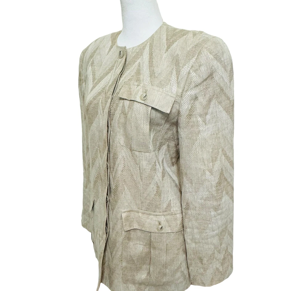 Chaqueta Blazer De Colección Liz Claiborne Lino Bolsillos con Botones Mujeres Talla 4 Safari Beige Foto 3 de 4