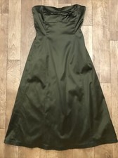 Coast Olive Green Satin Strapless A-Line Evening Occasion Dress UK8 A57