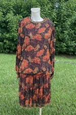 JUDITH ANN CREATIONS MULTI COLOR SILK FLOWER PRINT BEAD SEQUINS DRESS Sz L