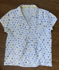 White Stuff Hello Sunshine UK 8 White Blue SS Bird Print Blouse Shirt Top New
