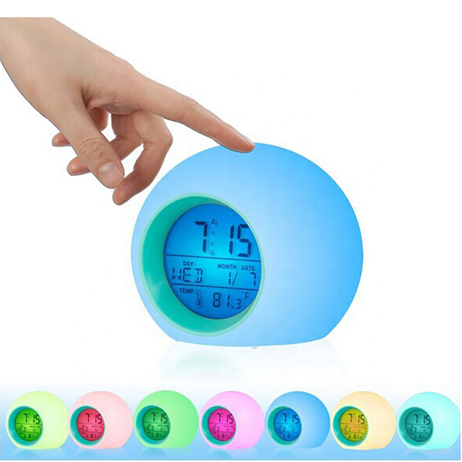 2020 7-Colors Changing LED Nightlight Digital Calendar Temp Alarm Clock For Kids