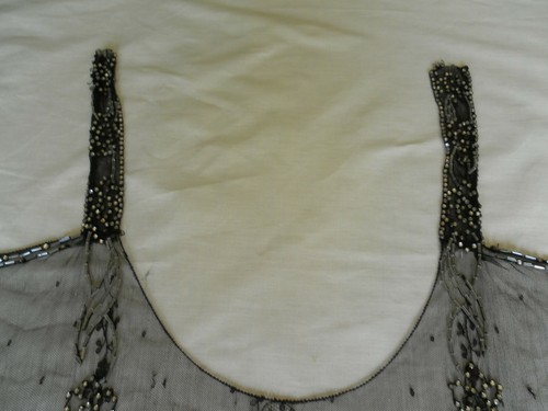 ANT 1920'S CHANTLLLY LACE FLAPPER DRESS PANEL RHINESTONES BEADS FLOWER BASKET - Picture 7 of 12