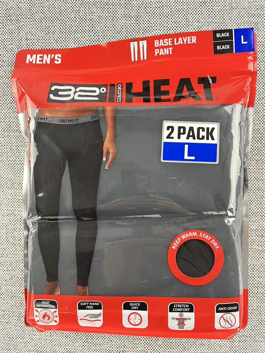 32 Degrees Heat Mens Base Layer pant 2-pack BLACK Size L , XL Quick Dry  AntiOdor