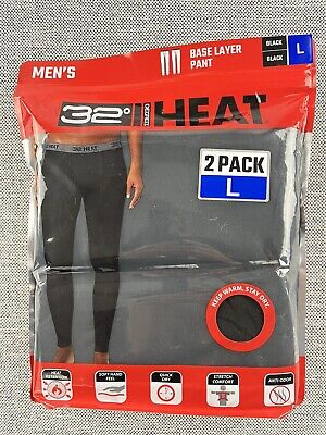 32 Degrees Heat Mens Base Layer pant 2-pack BLACK Size L , XL Quick Dry  AntiOdor