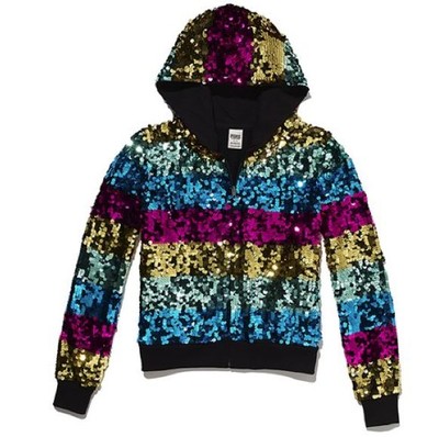 RAINBOW SEQUIN BLING HOODIE SZ 