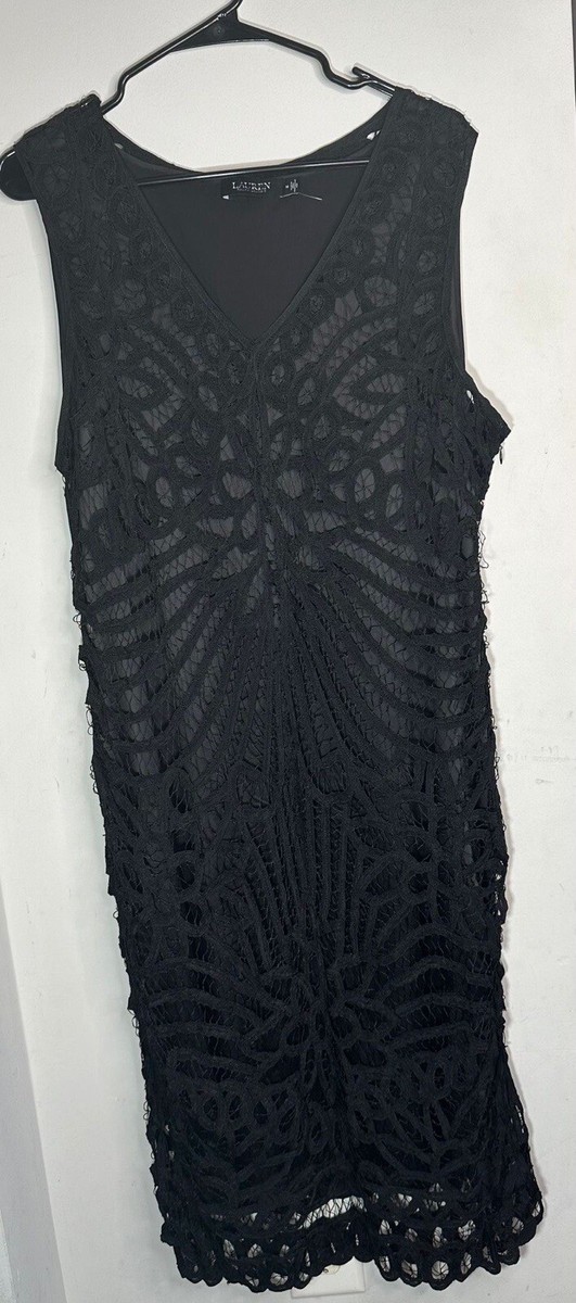 ralph lauren black label lace dress Ralph Lauren Inset-Lace Georgette Dress in Black