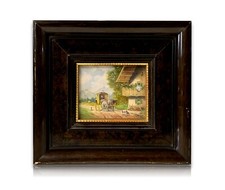 Karl Rohrhirsch 1875-1954 - Postkutsche vor dem Bauernhaus - Öl auf Holz - sign.