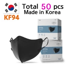 AtoFresh Health Mask Black KF94 50 Sheets Large For Adults Breathable Mask Korea