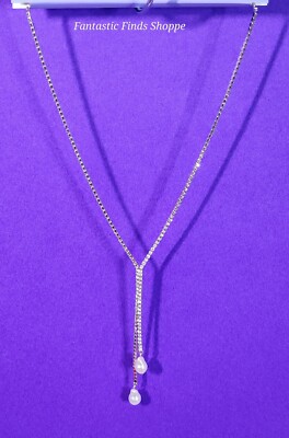 Claire's Rose Gold-tone Rhinestone Y-Neck Blush Faux Pearl