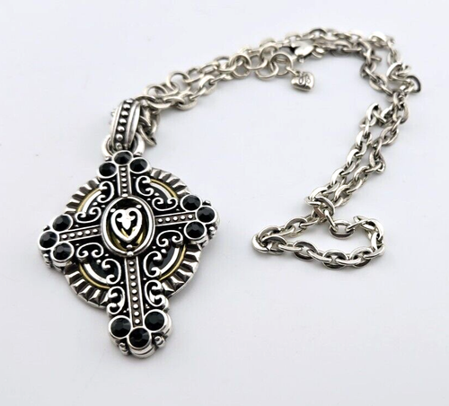 Brighton Necklace Cross Silver Tone & Black Retired #442
