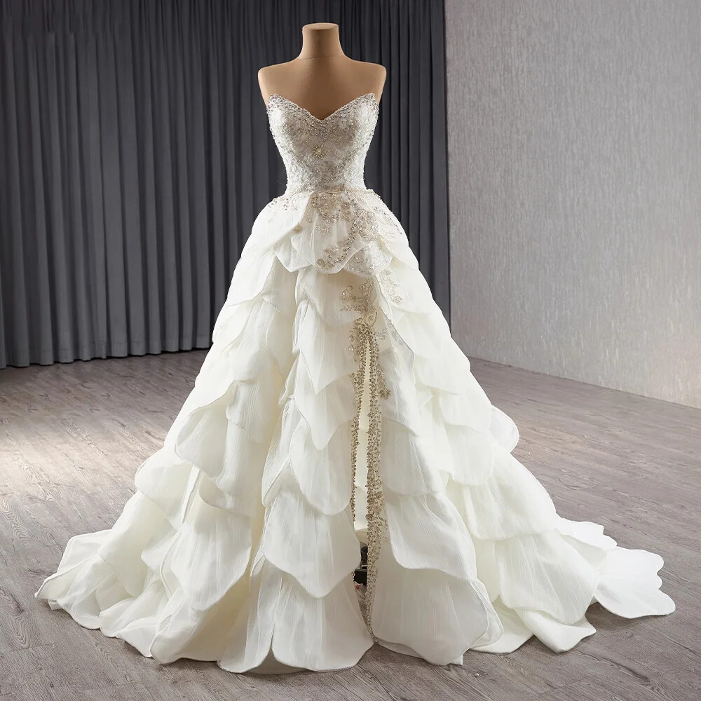 Crystal Sleeveless Slit A-line Wedding Dresses Layered Flouncing Side Slit | eBay Crystal Sleeveless Slit A-line Wedding Dresses Layered Flouncing Side Slit | eBay
