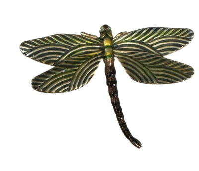 Vintage Signed Erwin Pearl Dragonfly Enamel Green Rhinestone Eyes Art Deco Vibes