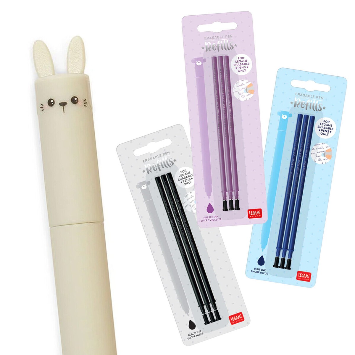 Legami Bunny Rabbit Erasable Gel Pen Animal School Stationery Choose Refill  Pack