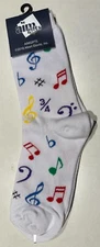Music Themed Socks - White Colorful Music Notes - AIMGIFTS - size 6-12 - NWT