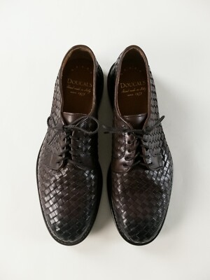 (NO CUSTOMS TAX) DOUCAL'S brown straw woven leather Derby dress shoes 12 US / 45