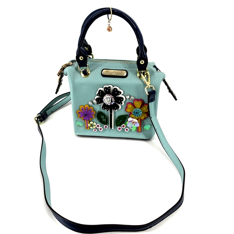 Bolso de mano floral Nicole Lee asa superior bandolera con cuentas lentejuelas azul artístico colorido Foto 2 de 4