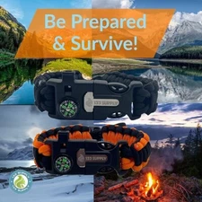 133 SUPPLY 2 PK Survival Paracord Bracelet Compass Hiking  Whistle Fire Starter