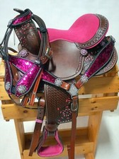 Western Barrel Racing Horse Saddle Premium Leather with tack set 10'' to 18' in