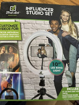 First Act Influencer Studio Set. 10  Ring Light With Phone Holder & Green Screen