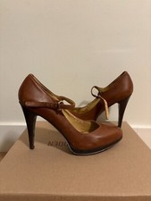 Nine West Mary Jane Strap Heels Retro Vintage Pinup Brown Leather Size 9