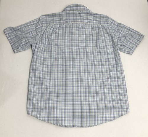 CHAPS Mens Button Down Shirt Blue Plaid Short Sleeve Polyester Large Lightweight - Picture 9 of 12