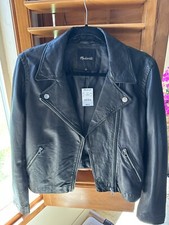 Nwt Madewell Black Washed Leather Motorcycle Jacket Size Xl New Black