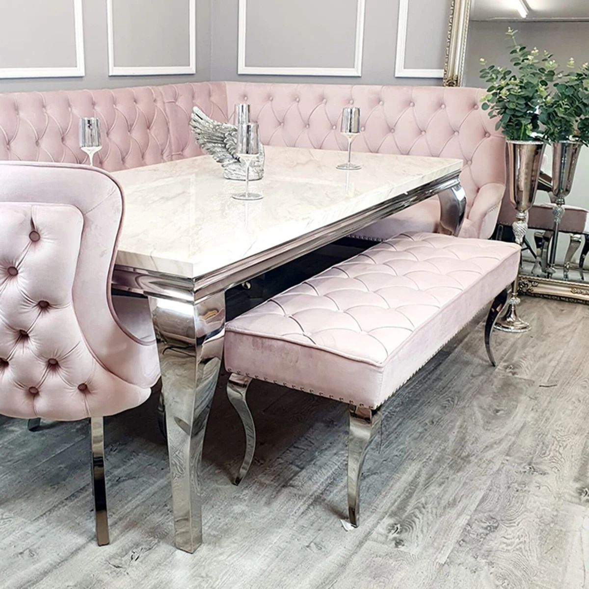 Pink velvet dining bench deals
