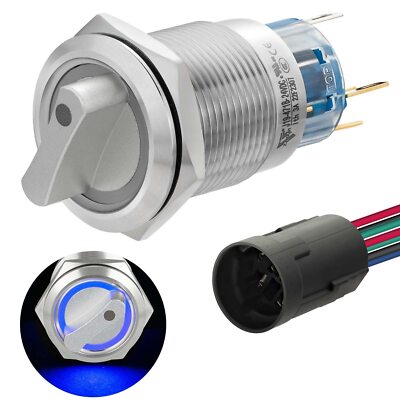 ZJWZJH UL Certified Rotary Switch 19mm 2 Positions with Blue Led