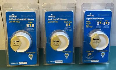 Lot of 3 Leviton 6683-IW 3-Way Push On/Off Dimmer 600W Incandescent Ivory/White