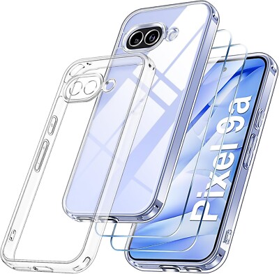 Case + 2X Tempered Glass For Google Pixel 9A Full Screen Case Clear 9H