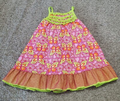 Penelope Mack LTD Toddler Dress Size 2T Pink Green Orange Butterfly   