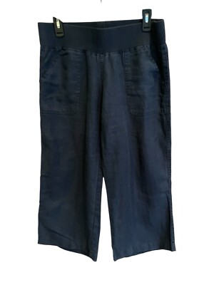 Allen Allen Size M 100% Linen Navy Crop Wide Leg Lagenlook Spring Summer