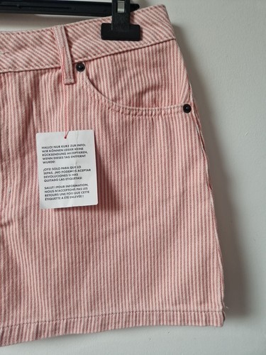 Topshop Struped Pink Denim A Line Short Skirt Size 12 - Picture 4 of 5