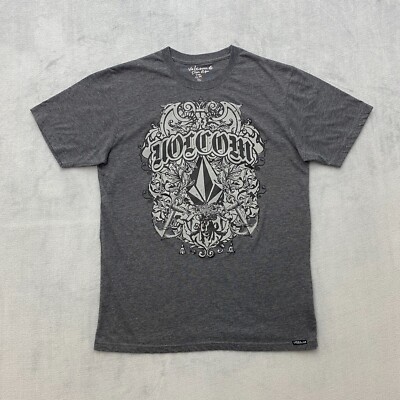 Volcom Stone T-Shirt Mens Large Grey Slim Fit Short Sleeve Old English Logo