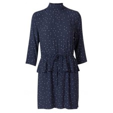 GANNI ROSEMONT CREPE Mini Dress in Dotted Eclipse 3/4 Sleeve Peplum Viscose M-L