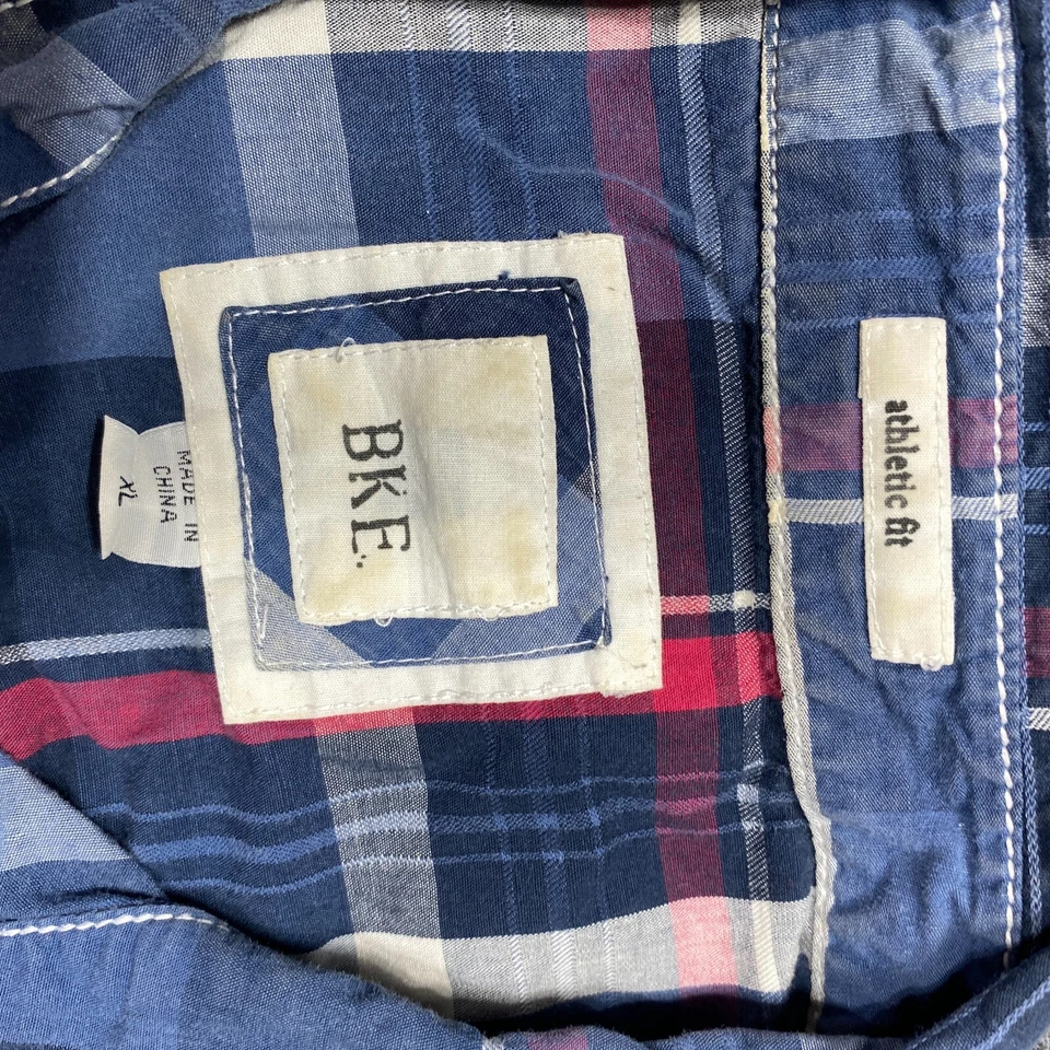 Рубашка мужская BKE очень большая синяя клетчатая на пуговицах с длинным рукавом - Изображение 3 из 4