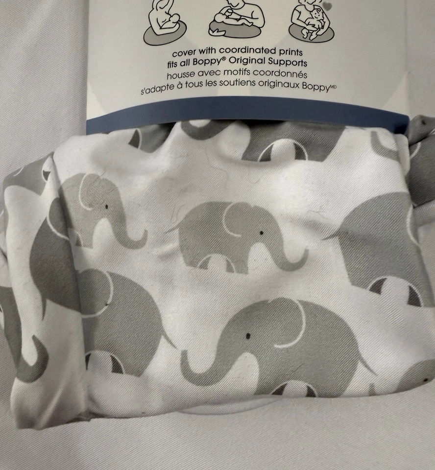 NEW Boppy Premium Support Cover Reversible Grey Elephants & Plaid Original - Image 3 of 4