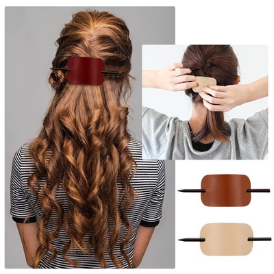 4 Pieces Oval Faux Leather Hair Barrettes with Wooden Sticks  display picture 2