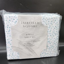 NEW Fairfield Square KING Sheet Set Confetti Teal 4 Pc Soft Microfiber