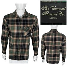 The Vermont Flannel Co Mens Medium Shirt Green Black Plaid Made In USA Cotton