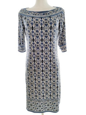 MAX STUDIO Damen Kleid Gr. M Blau Kurzer Ärmel Midi Boots-Ausschnitt