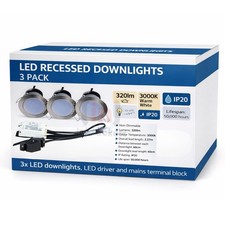 LED Downlight 3 Pack 4.5W Warm White 3000K Brushed Chrome with Led Driver & wire