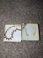 Handcrafted Gold-toned Beaded Jewelry Set Necklace and Earrings