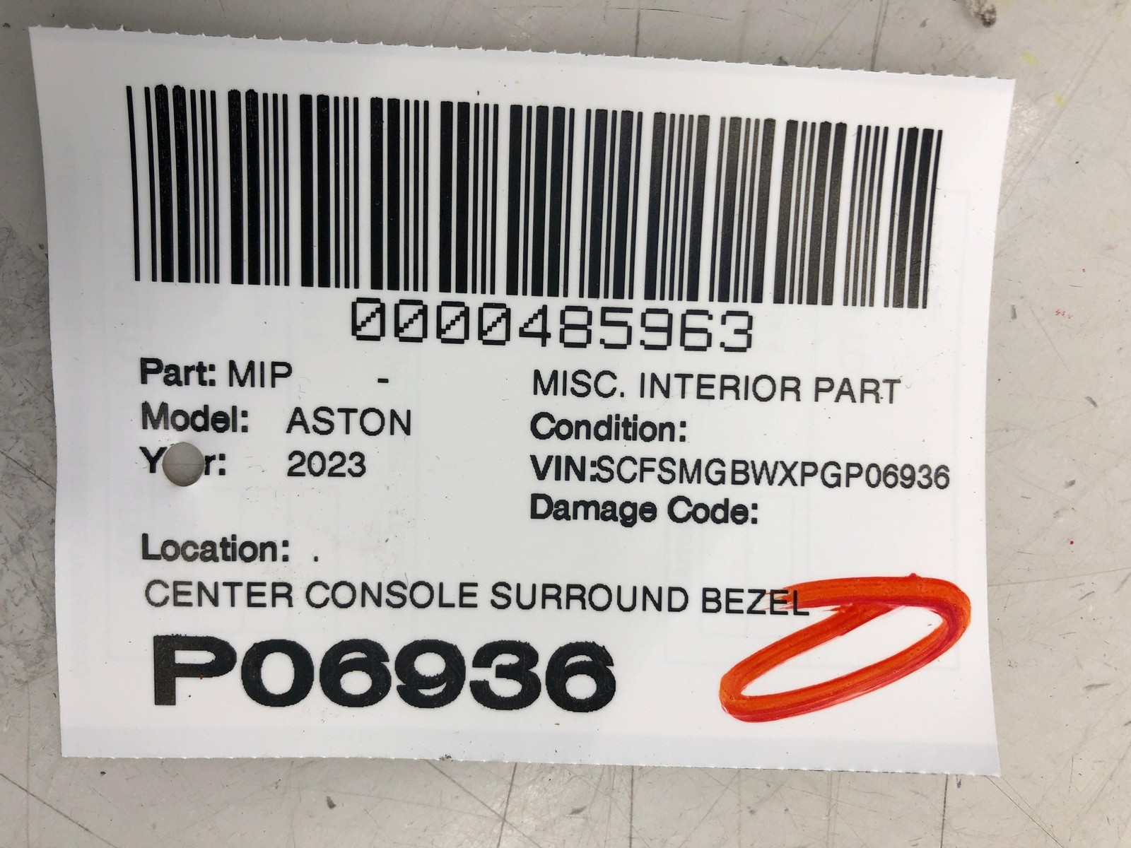 2019-2023 ASTON MARTIN VANTAGE CONSOLE SURROUND BEZEL PANEL BLACK KY63-519D34-A