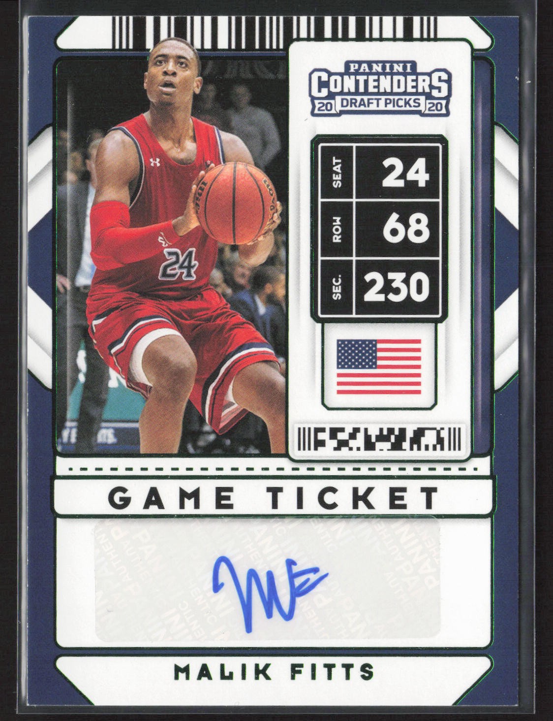 2020 Panini Contenders Draft Picks #106b Malik Fitts Game Ticket Green Auto